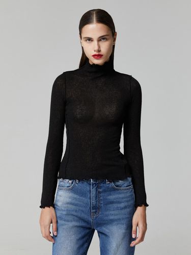 MESH TURTLENECK KNIT T-SHIRT_BLACK - LADYVOLUME - Modalova