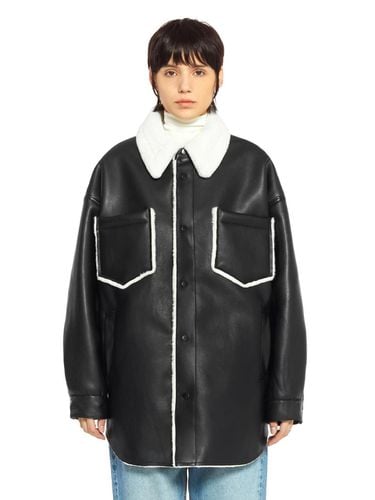 VEGAN LEATHER SHEARLING COAT_BLACK - LADYVOLUME - Modalova