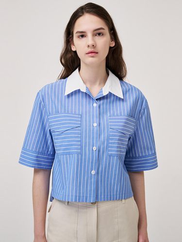 Pocket Decorated Cropped Shirt BLUE - GRAYDATION - Modalova