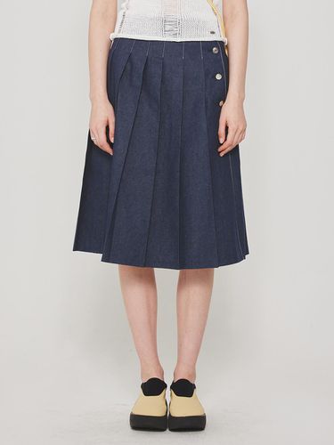 DENIM SLIT PLEATS SKIRT_BLUE - CRANK - Modalova