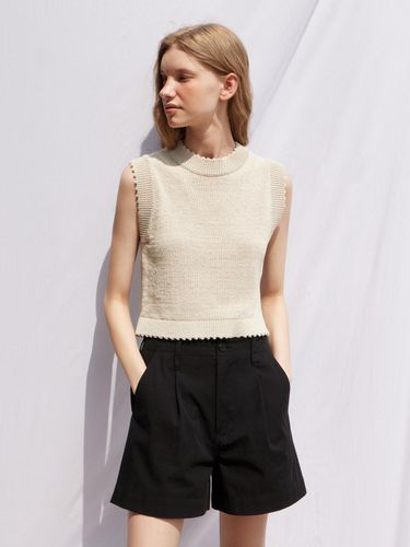 FRILL NECK KNITWEAR_LIGHT BEIGE - LADYVOLUME - Modalova