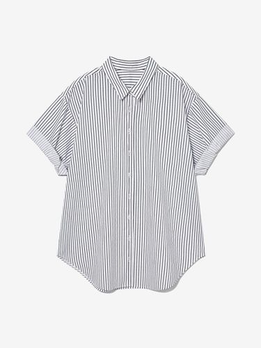 STRIPE SLEEVE ROLL-UP SHIRT_NAVY - LADYVOLUME - Modalova