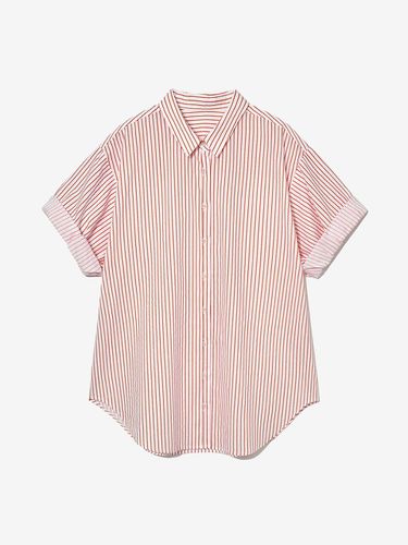 STRIPE SLEEVE ROLL-UP SHIRT_RED - LADYVOLUME - Modalova