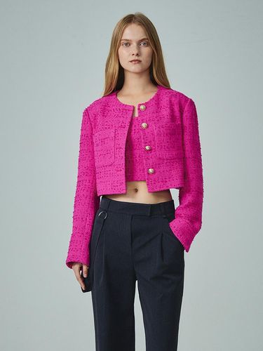 Button Accentuated Tweed Cropped Jacket JWJKNI4100 - LINE STUDIO ONE - Modalova