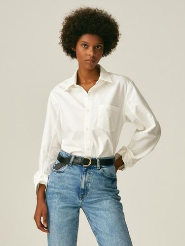 SLEEVE BUTTON-UP OXFORD SHIRT_WHITE - LADYVOLUME - Modalova