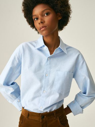 SLEEVE BUTTON-UP OXFORD SHIRT_LIGHT BLUE - LADYVOLUME - Modalova