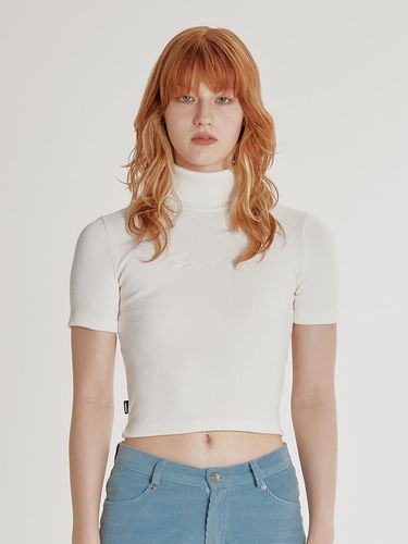 RIBBED SHORT-SLEEVED TURTLENECK TOP_WHITE - CRANK - Modalova