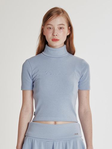 RIBBED SHORT-SLEEVED TURTLENECK TOP_SKY BLUE - CRANK - Modalova