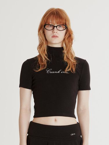 RIBBED SHORT-SLEEVED TURTLENECK TOP_BLACK - CRANK - Modalova