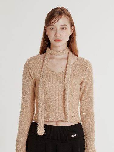 MUFFLER V-NECK CROP TOP_BEIGE - CRANK - Modalova