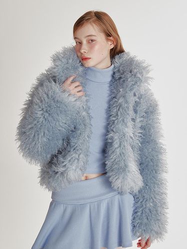 TWO-TONE HEAVY FUR JACKET_SKY BLUE - CRANK - Modalova