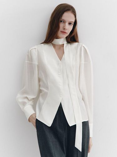 Tie-decorated Puffed sleeve Blouse - GRAYDATION - Modalova