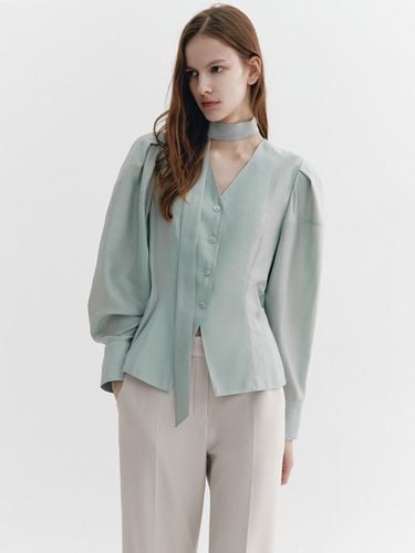 Tie-decorated Puffed Sleeve Blouse GREEN - GRAYDATION - Modalova