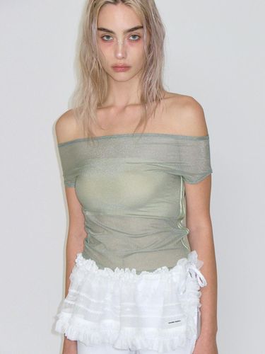 MESH LINE OFF SHOULDER TOP_KHAKI - CRANK - Modalova