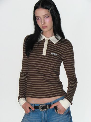 MULTI STRIPED POLO SHIRTS_BROWN - CRANK - Modalova