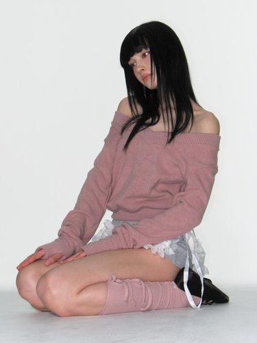 RIBBON ARM WARMER V-NECK KNITWEAR_PINK - CRANK - Modalova