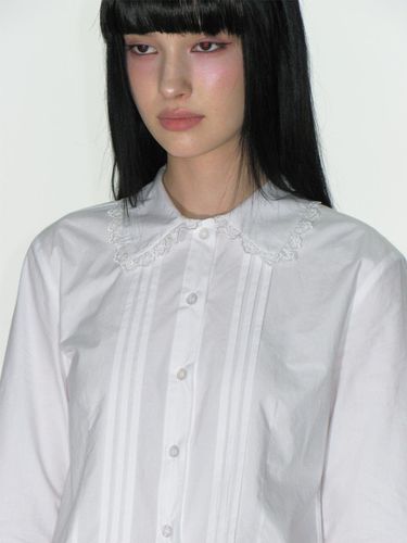 PINTUCK LACE LONG SLEEVE BLOUSE_WHITE - CRANK - Modalova