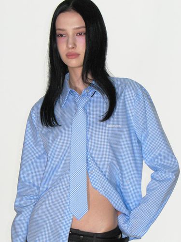 GINGHAM CHECK SHIRT & NECKTIE SET_SKY BLUE - CRANK - Modalova