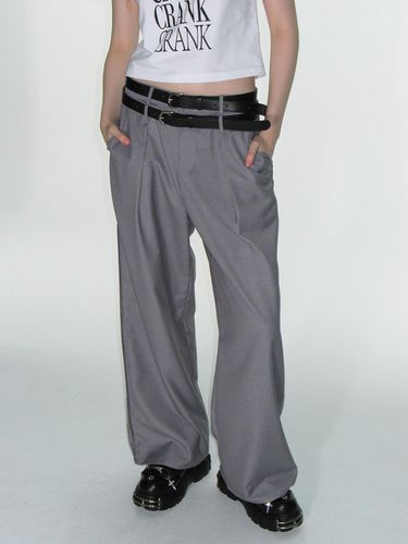 LOW-RISE RIVET WIDE PANTS_GREY - CRANK - Modalova