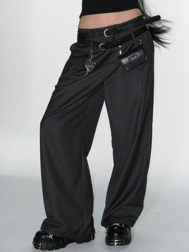 LOW-RISE RIVET WIDE PANTS_CHARCOAL - CRANK - Modalova