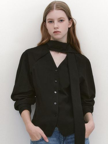 Raglan Sleeve Tie Neck Blouse BLACK - GRAYDATION - Modalova