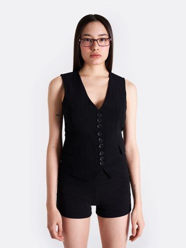 V-NECK BUTTON STRIPE VEST [BLACK] - SIO - Modalova