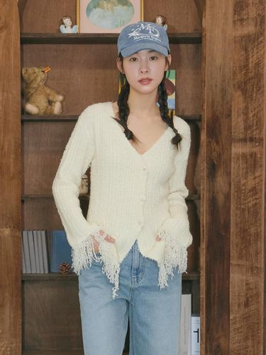 FRINGE KNIT CARDIGAN (CREAM) - margarin fingers - Modalova