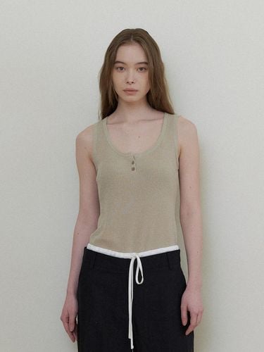 LINEN SLEEVELESS KNITWEAR - Khaki - THE PENNY - Modalova