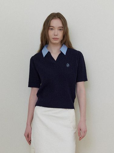 SHIRT COLLAR CABLE KNITWEAR - Navy - THE PENNY - Modalova