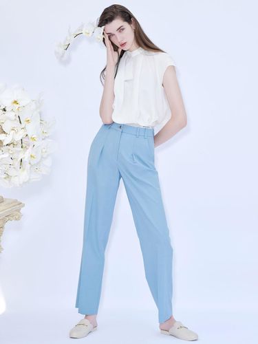 Waist Trimming Tucked Trousers_Bright Blue - LePersonalOrder - Modalova