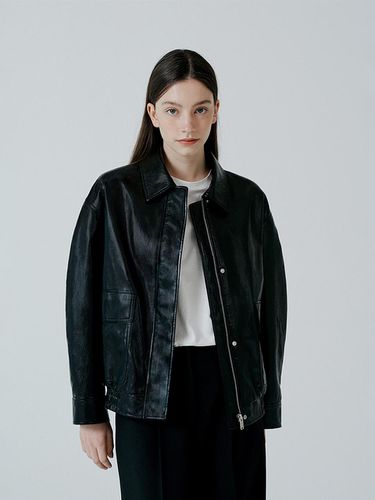 Semi-Oversized-fit Leather Blouson Jumper Black - PINBLACK - Modalova