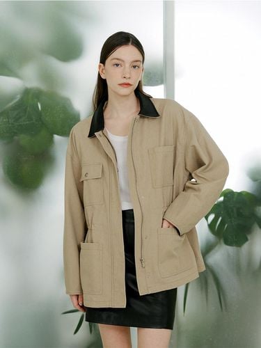 Leather collar hunting jacket beige - PINBLACK - Modalova