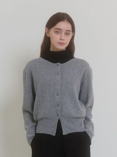 ROUND NECK CASHMERE WOOL CARDIGAN_GREY - healiote - Modalova