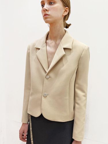 Pearl cropped beige jacket _[Pearl Crop Beige JK] - DAMAGE MNEMONIC - Modalova