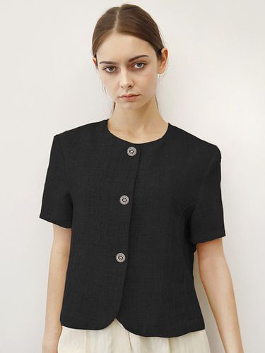 Linen 2 Round Neck Short-Sleeved Black Crop Jacket - DAMAGE MNEMONIC - Modalova