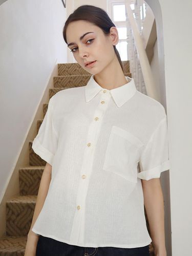 Linen 50 white collar shirt_ Linen50 White Shirt - DAMAGE MNEMONIC - Modalova