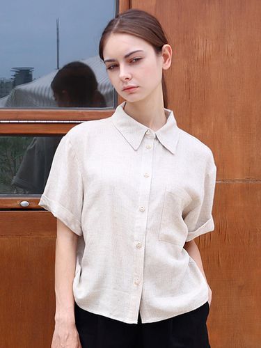 Linen 50 beige collar shirt_ Linen50 Beige Shirt - DAMAGE MNEMONIC - Modalova