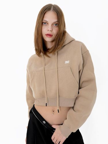 Napping Logo Cropped Beige Hooded T-Shirt _ Fleece - DAMAGE MNEMONIC - Modalova