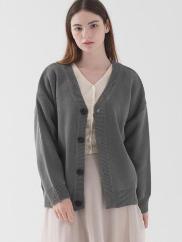 Classic Oversized Fit V-Neck Cardigan (Charcoal) - PIANER - Modalova