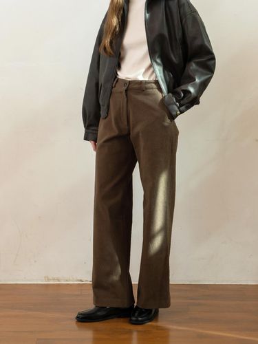 Napping lining] Tan fleece cotton pants (Brown) - AS IF - Modalova