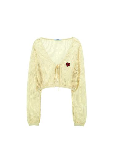 Betty Boop Summer Neck Cropped Cardigan_Beige - ULKIN CANVAS - Modalova