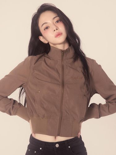 Betty Boop Slim Collar Zip-Up Jacket_Brown - ULKIN CANVAS - Modalova