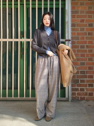 BANDED WAIST WIDE PANTS_CHECKED FABRIC - LUV.M - Modalova