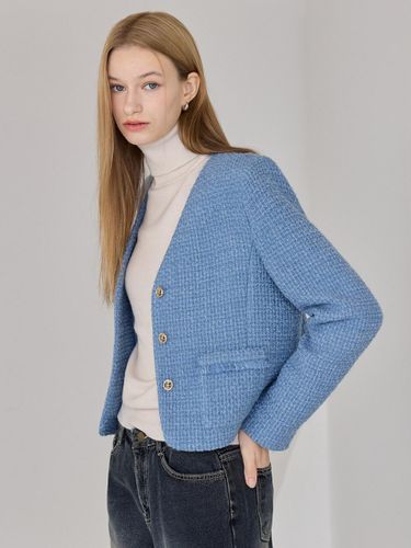 V neck Tweed Jacket_Melange Blue - hyyk - Modalova