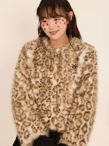 Betty Boop Round Neck Leopard Fur Jacket_beige - ULKIN CANVAS - Modalova