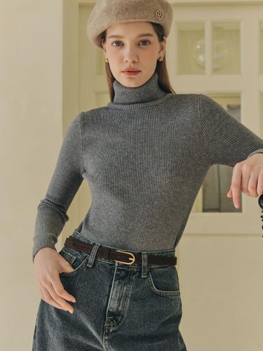 Color] V-neck turtleneck knitwear - ZEROSTREET - Modalova