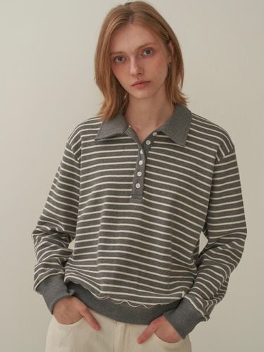 Button Collar Stripe Sweatshirt - Gray - MOTT - Modalova