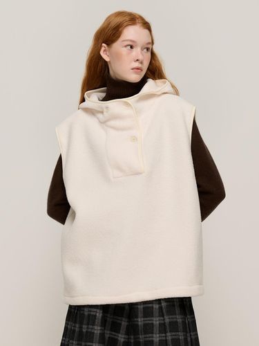 High-neck hooded oversized fit fleece vest (beige) - CARGOBROS - Modalova