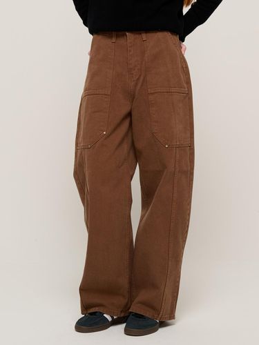 Utility Work Pocket Loose Fit Cotton Pants (Brown) - CARGOBROS - Modalova