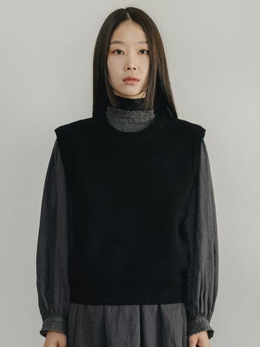 Knit Round Neck Black Vest - J VINEYARD - Modalova